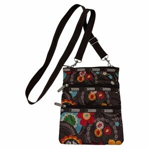 LeSportSac 3-Zip Crossbody Purse Bag Boho Floral Granola Gorpcore